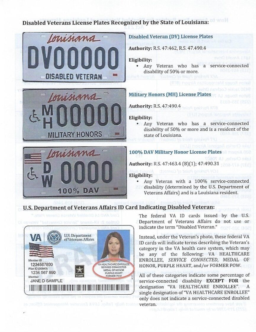 Disabled veterans license plate information