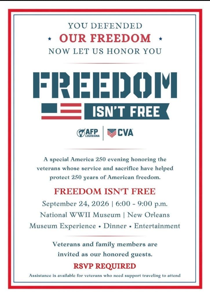 Freedom Isn’t Free America 250 veteran celebration flyer — September 24, 2026