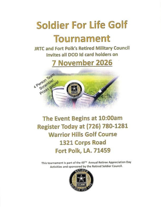 Soldier For Life Golf Tournament flyer — November 7, 2026