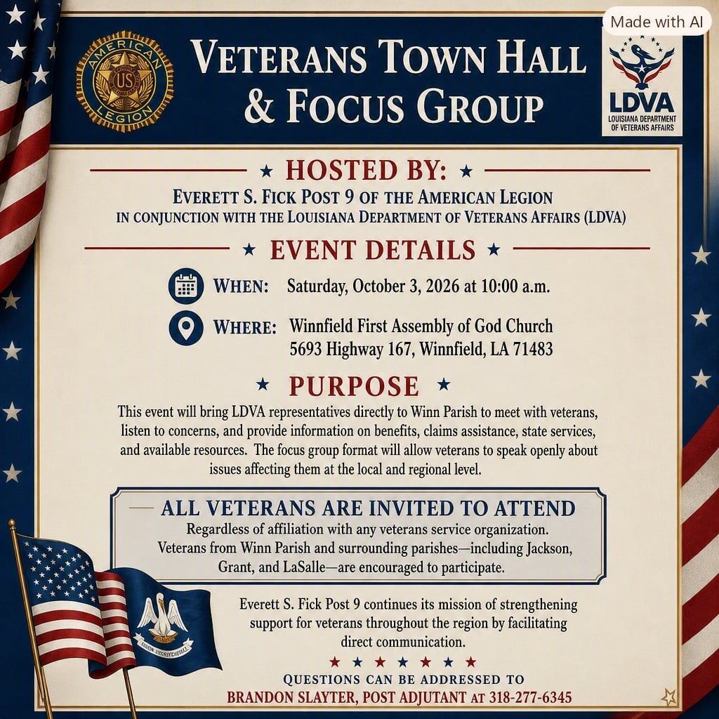 Veterans Town Hall & Focus Group flyer — October 3, 2026